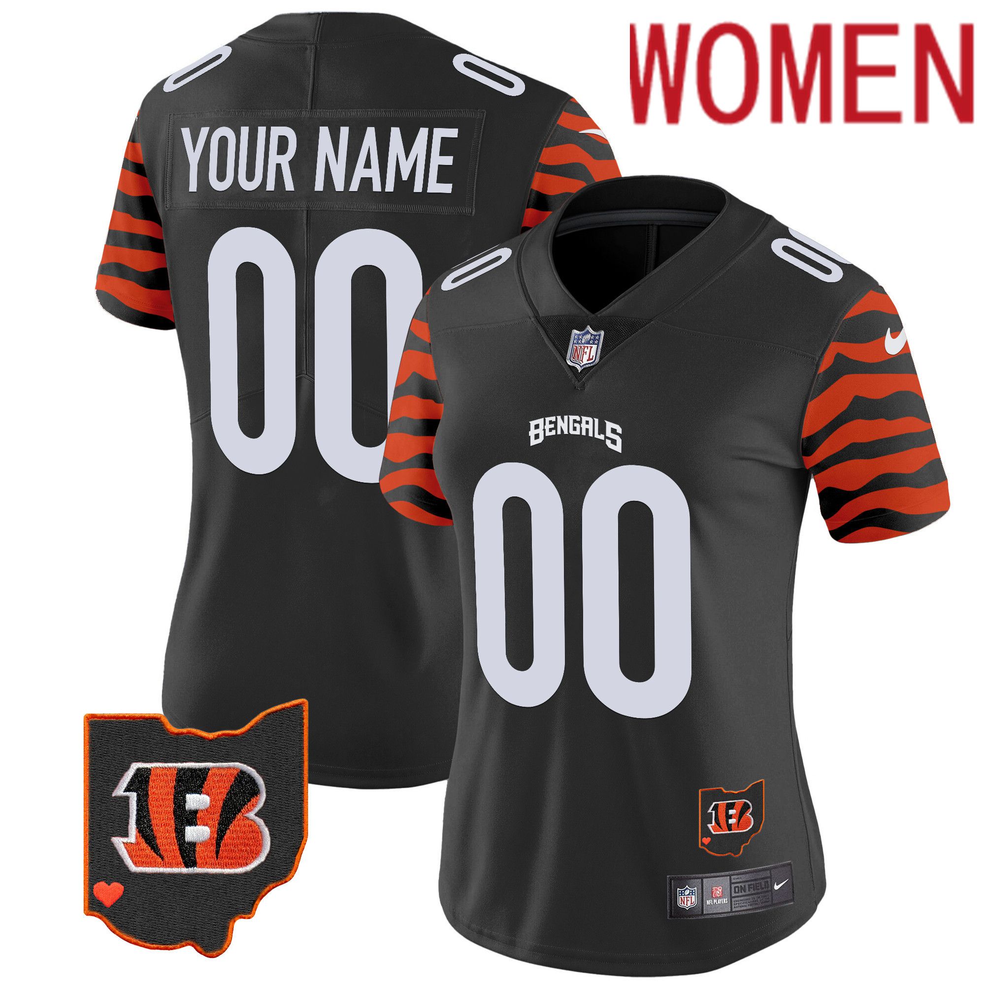 Women Cincinnati Bengals Black 2024 Nike Black Stripes Vapor Limited Custom NFL Jersey->customized nfl jersey->Custom Jersey